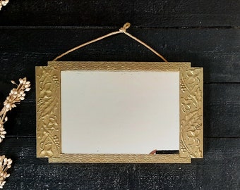 Large French Art Deco Carved Gold Wood Mirror Rectangular Mirror Vintage French, Art Deco Mirror, Wall Hanging Mirror Silver