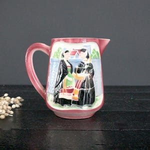 Saint Clement Pitcher with Bretons, Majolica Jug, Vintage Majolica Pitcher, French Ceramic Water Jug