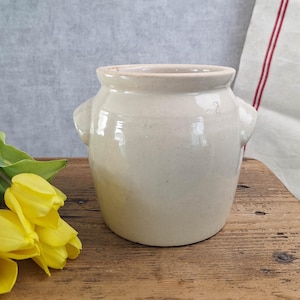 Vintage French Confit Jar Stoneware, Neutral Utensil Holder Crock, Beige Gres Pottery, Minimalist Kitchen Decor, Rustic Farmhouse Storage