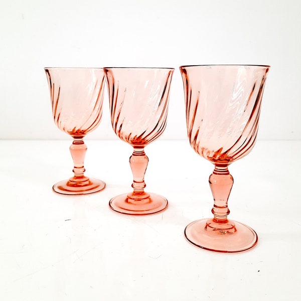 Pink Depressionglass White Wine Glasses Arcoroc Rosaline Pink Swirl Glass