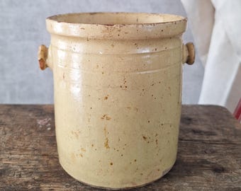Antique French Confit Pot, 19th Century Yellowware Stoneware Jar, Rustic Farmhouse Kitchen Crock, Utensil Holder, French Country Decor