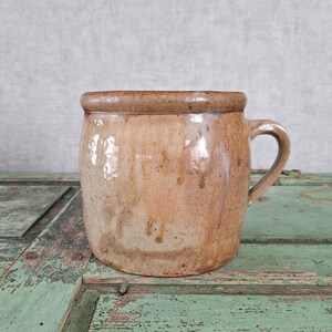 Pot à confit français ancien avec anse, pot en grès émaillé brun, style rustique, décoration de cuisine de ferme française