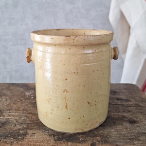 Ancien pot de confit Français, pot en grès cérame jaune du XIXe siècle, pot de cuisine de ferme rustique, porte-ustensiles, décoration champêtre Français
