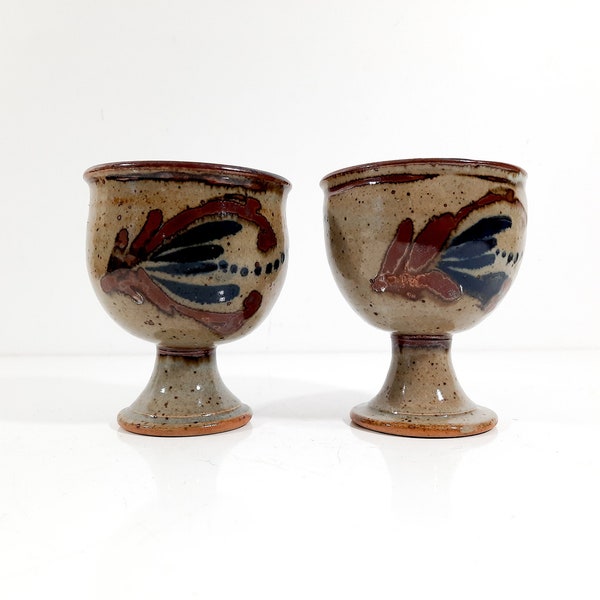 Pyrite Sandstone Chalice Goblet set of 2, Mazagrans Speckled Stoneware, Handmade Pottery Speckled Glaze Pottery Mugs vintage