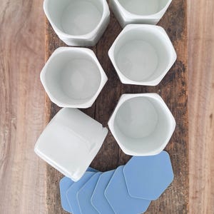 Large Ironstone Yogurt Pot with Blue Caps YALACTA France Set of 6 Antique Jam Jars White Porcelain Bowls Country Cottage Kitchen Decor