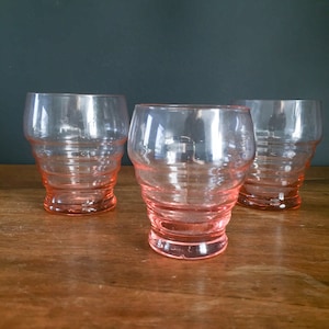 Vintage Pink Drinking Glasses Set of 3, French Pink Glass Small Drinking Glasses, Pink Glassware Vintage Liquor Glasses Art Deco 1930s Glass