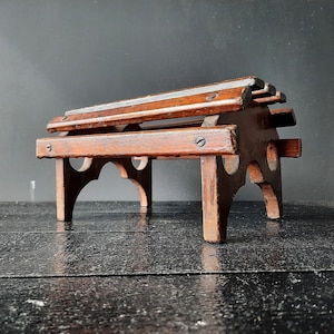 French Vintage Turned Wood Legs Rustic Wooden FootStool, Rustic Stool, Small Coffee Table image 1