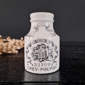 Antique Grey-Poupon Mustard Pot by Sarreguemines, French White Stoneware Ja 19th, Dijon Advertising Pot