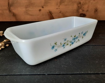 ARCOPAL France plat de cuisson en verre de lait Veronica, moule à gâteau plat Français vintage fleurs bleues