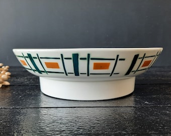 1905 French Antique Ironstone Cake Stand from Badonviller Quiberon, Art Deco Compotier Orange and Green, Serving Bowl Vintage