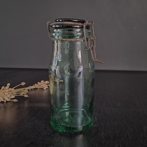 Emerald Green Canning Jar Vintage L&#39;IDEALE Preserving Jar, 3/4 Liter, Canning Jar Lid, Glass with Lid, Antique Storage Jar, French Container