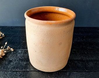 Large French Terracotta Crock Pot, Primitive Stoneware Pot, French Pottery, Pottery Confit Pot, French Stoneware Pot, Crock Primitive