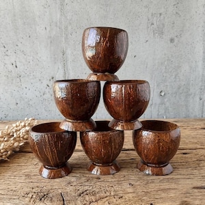 Lot de 8 tasses vintage en forme de coquille de noix de coco, décoration de bar tiki, bols en noix de coco naturelle, réception tropicale, vaisselle bohème