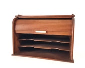 Vintage Wooden Roll Top Desk Organizer, Office Cabinet with Roller Shutter