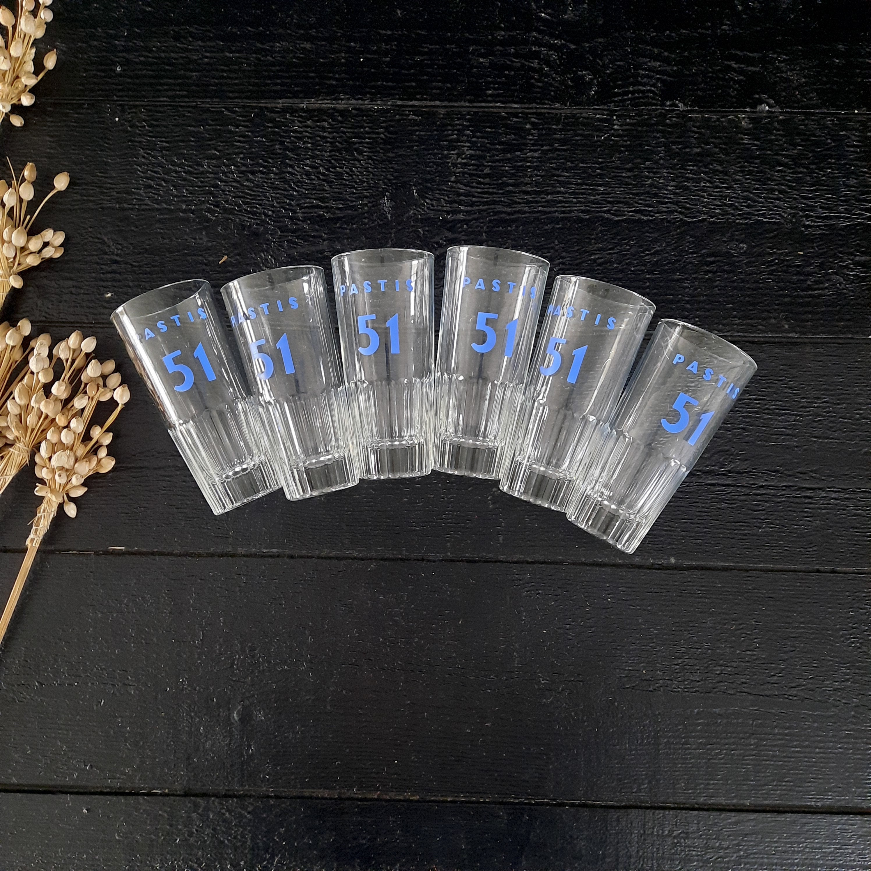 Set of 6 Vintage Pastis 51 Glasses French Bistro Decor