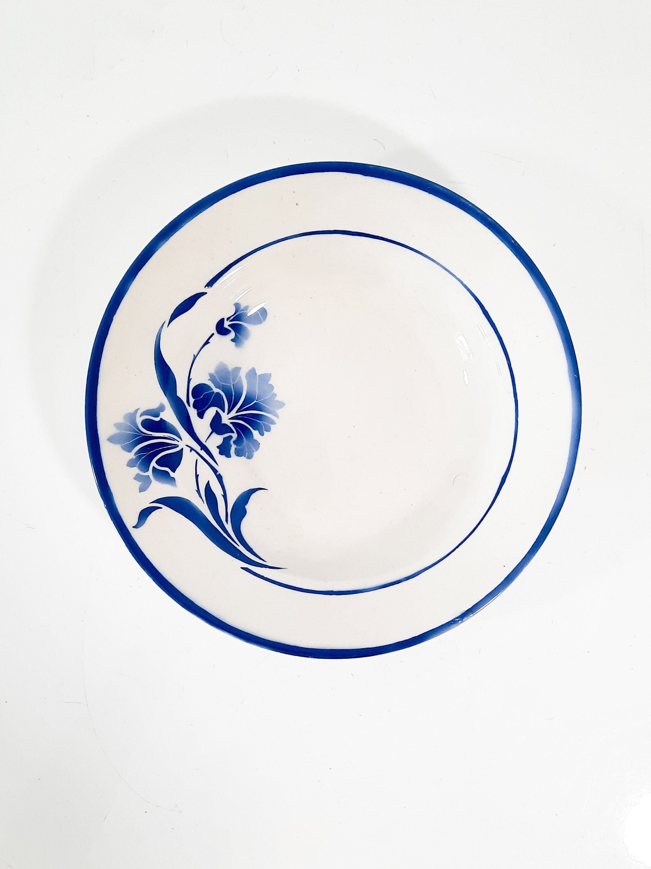 Alberic Soup Français Bowl Plate Gien China Plate, Mid Century Modern Ceramic Blue For One