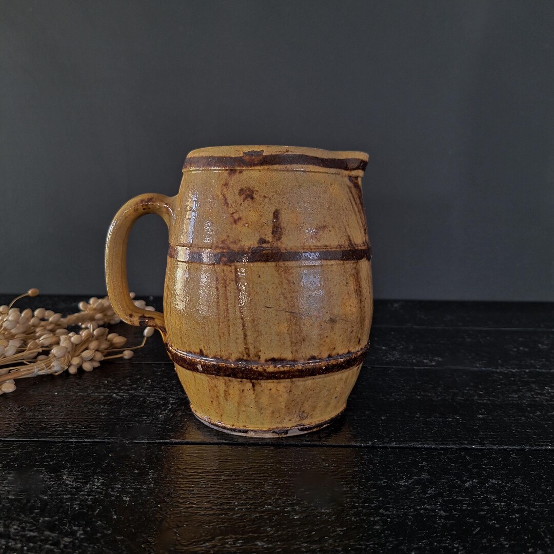 ヴィンテージ フランス製 釉薬仕上げ 陶器 ワインピッチャー、樽型