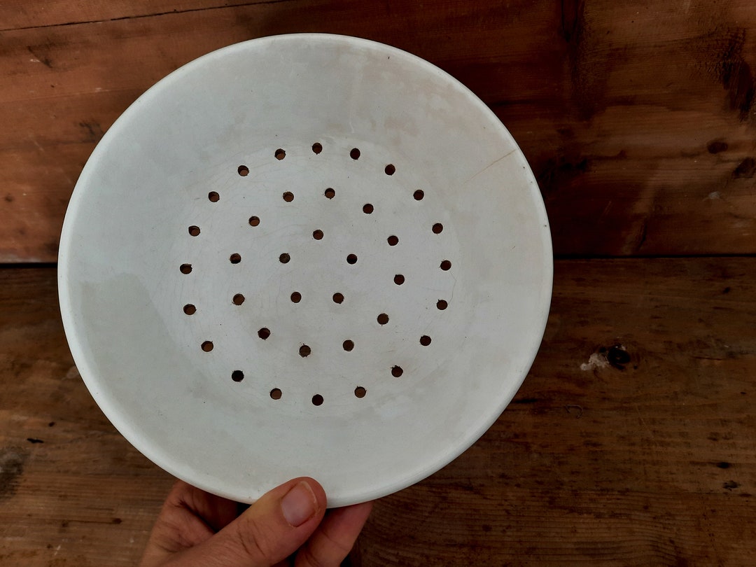 Antique Ceramic Colander Plate, Ceramic Strainer Vintage, Minimalist