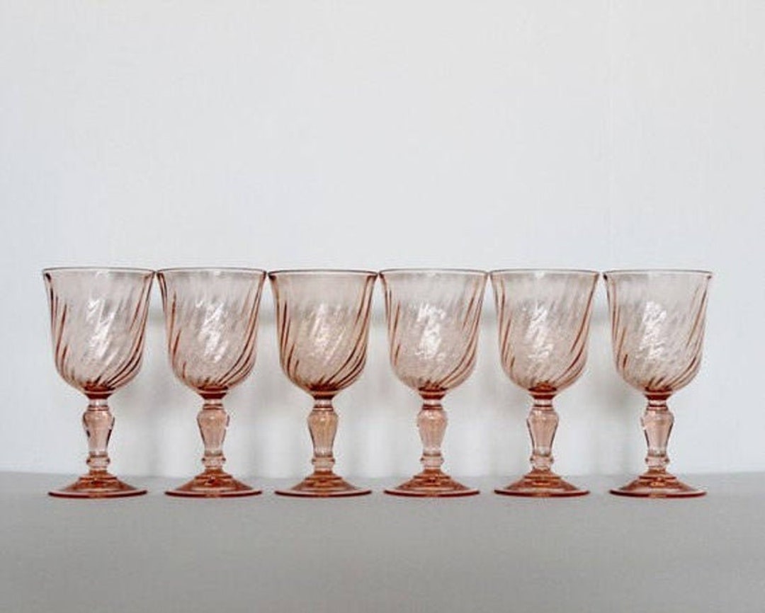 Set of 6 Pink Glass Red Wine Glasses Luminarc Rosaline Pink Drinking