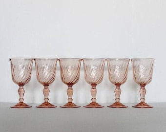 Set of 6 Pink Glass Red Wine Glasses Luminarc Rosaline Pink Drinking Glasses Bachelorette Party Pink Wine Glasses Blush Pink Depressionglass
