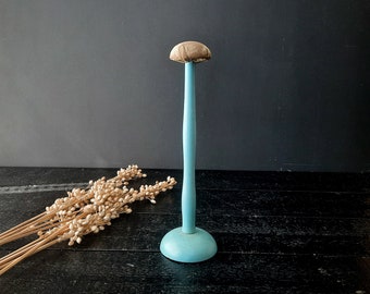 Antique French Turquoise Wooden Hat Stand, Turned Wood Hat Form, Vintage Shop Display, Womens Hat Stand, Hat Holder Blue Green