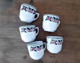 Set of 5 Espresso Cups from Villeroy and Boch Handpainted Coffee Cup Set Vintage Hearthenware Cups Small Ironstone Cup Antique