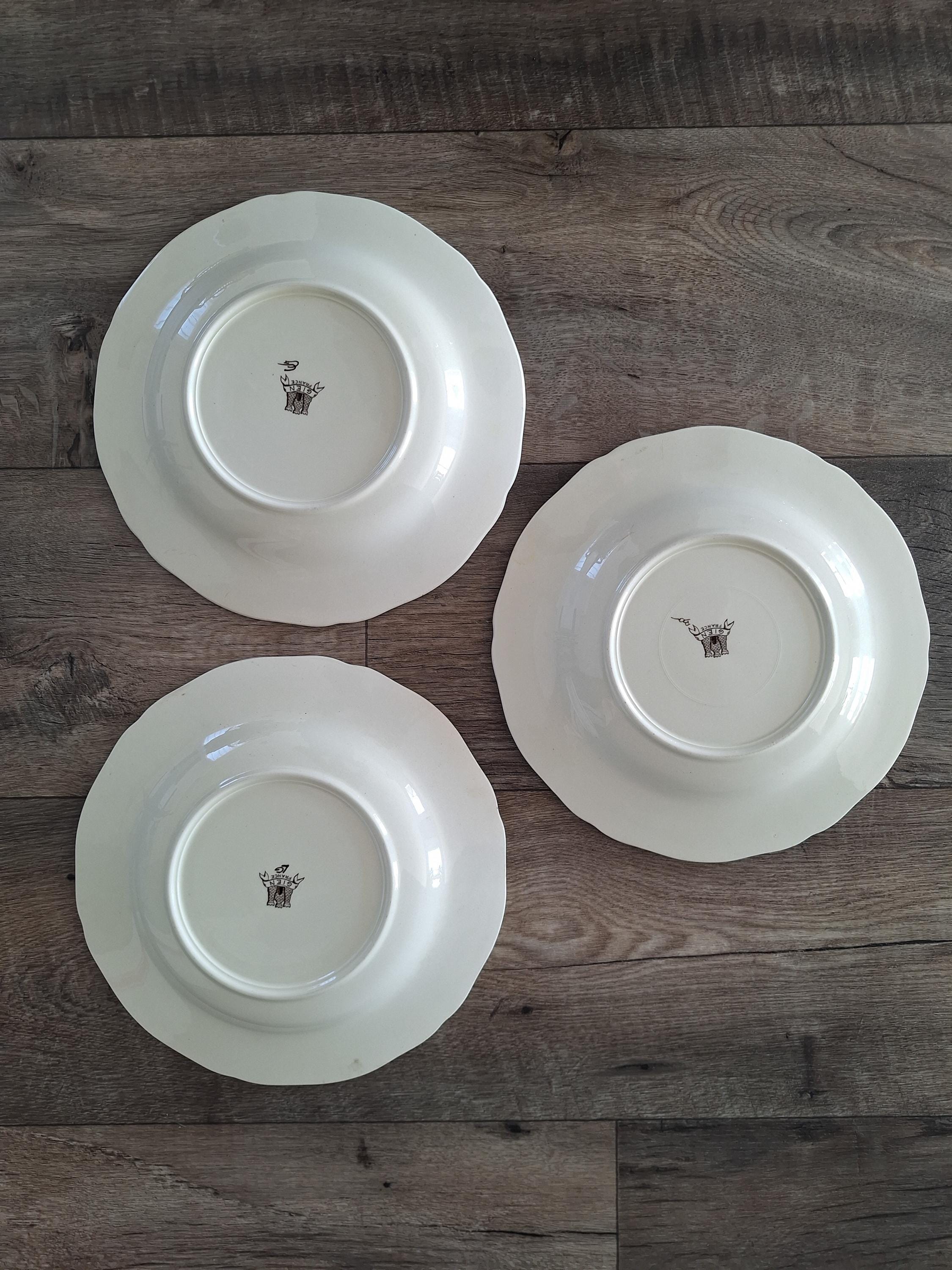 LOT DE 6 Assiettes anciennes En Faience de Gien Châteaux En Relief EUR