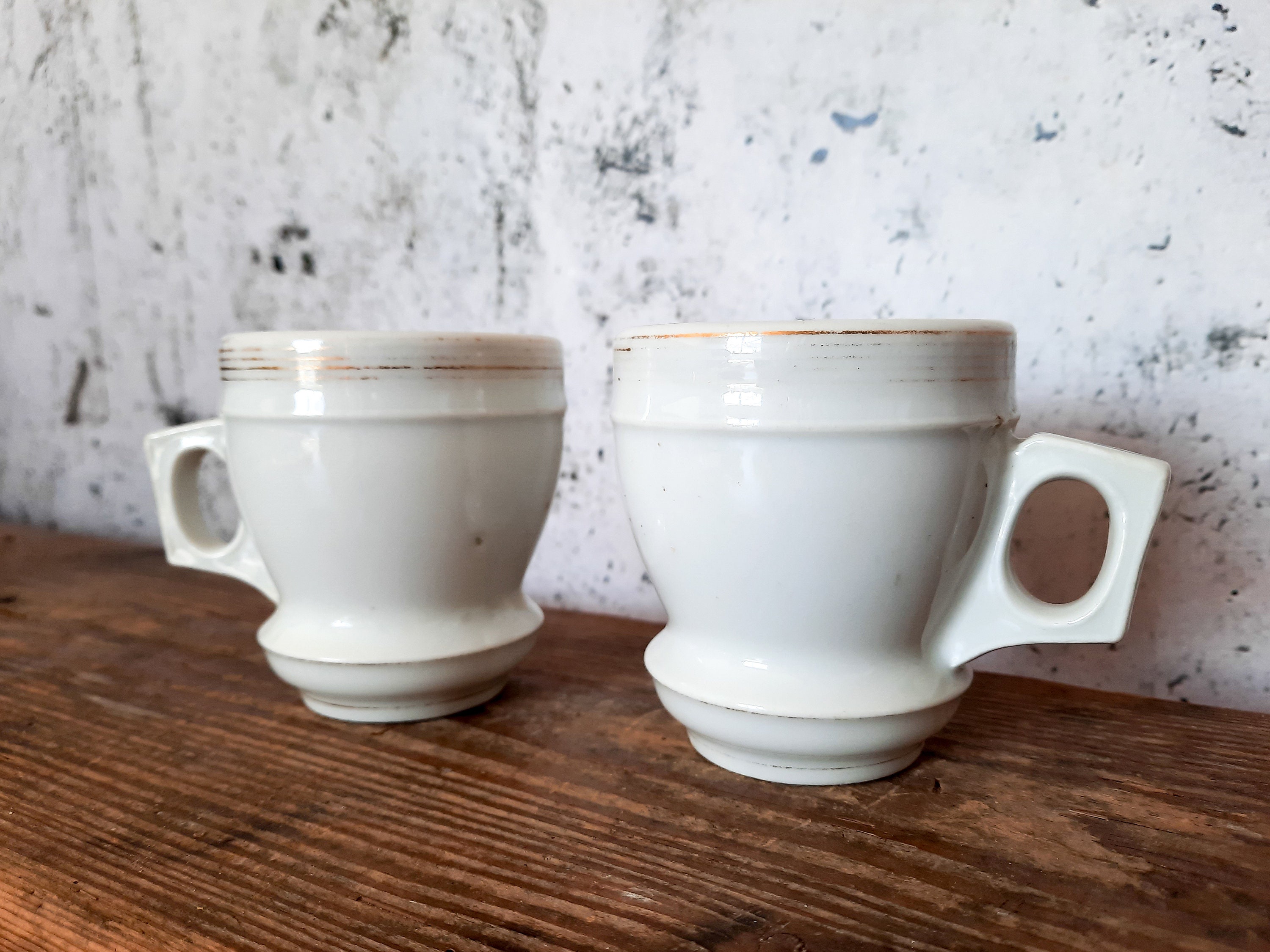 Ensemble de 2 Tasses Brulot Vintage Parisian Cafe, Ensemble à Café en Porcelaine Blanche, Français, 