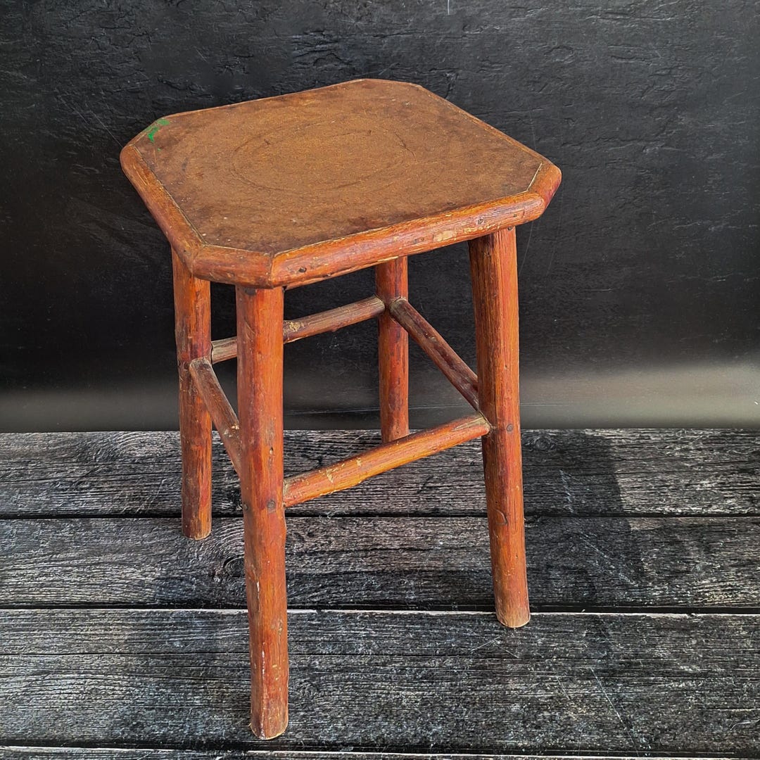 Rustic Brutalist Artist Stool, Antique French Workshop Stool