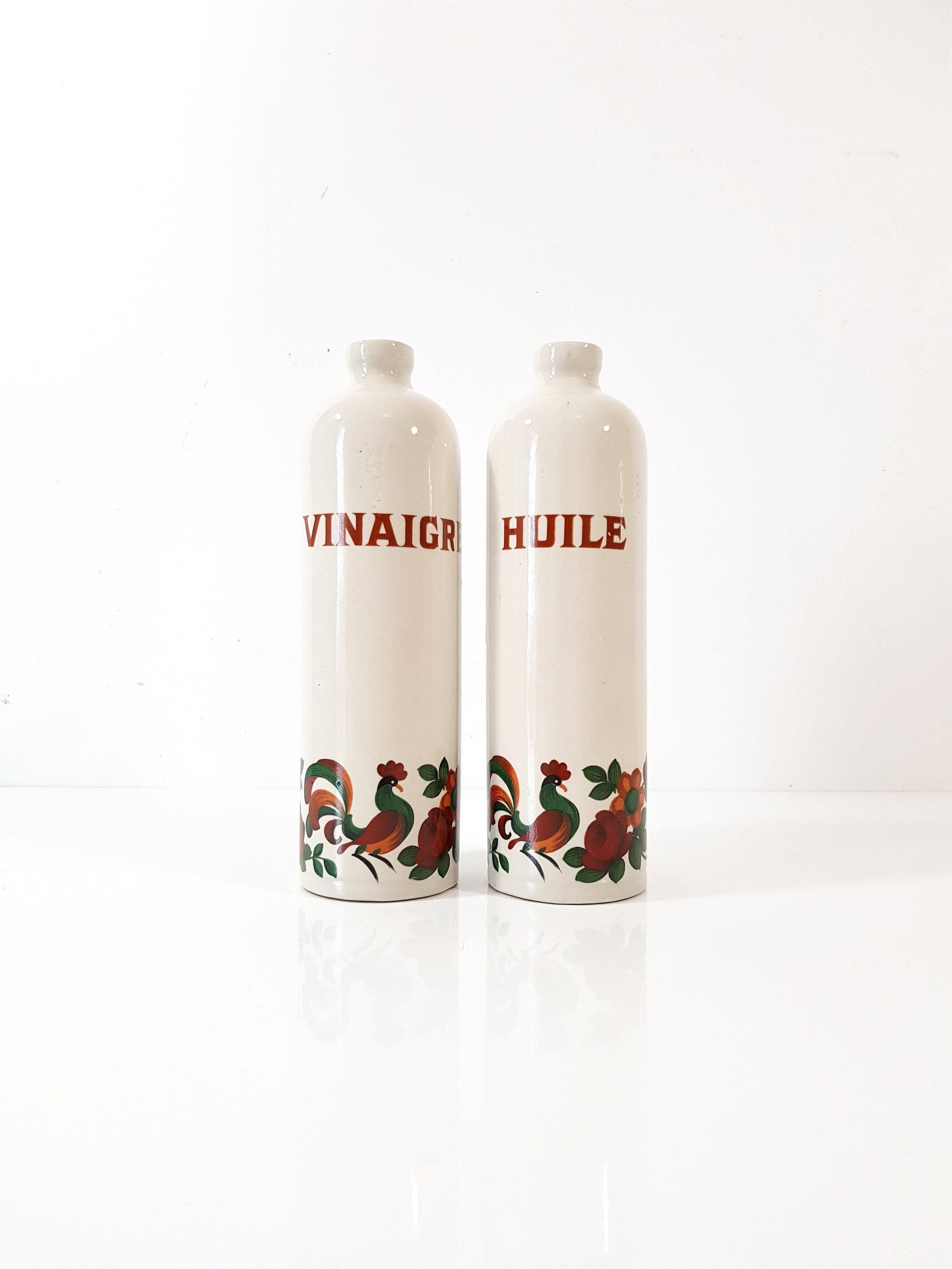 Vintage Français Huile de Grès Vinaigre Cruet Berry Limoges, Coq Cuisine Décor, Pillivuyt, Bouteille