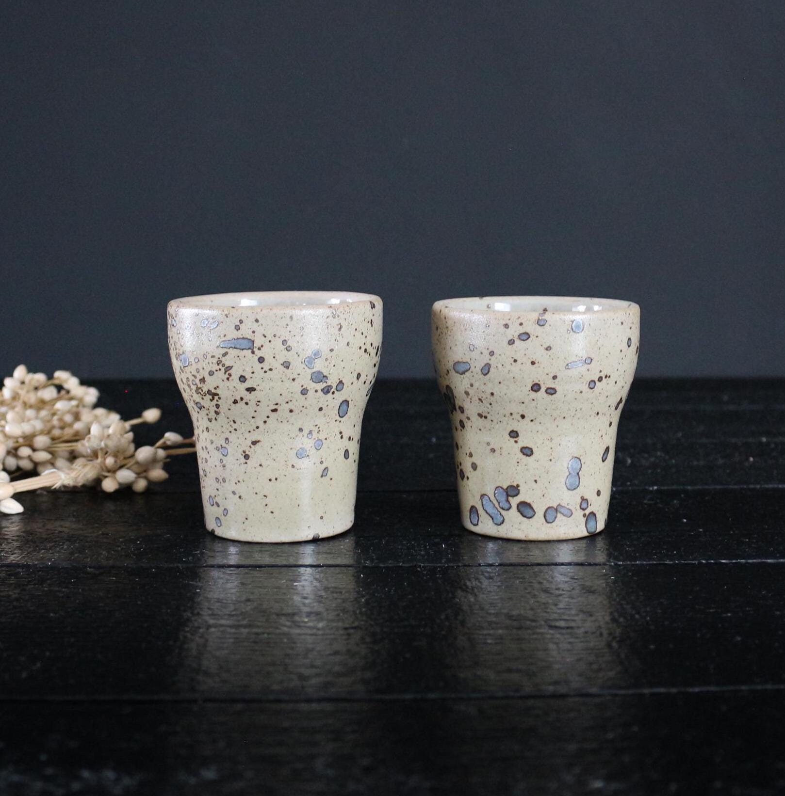Set of 2 French Vintage Stoneware Cups by Gres de l'Arnon France, Pottery Pot Set of 2, Wabi Sabi Pottery Kitchen, Speckled Pots Handmade