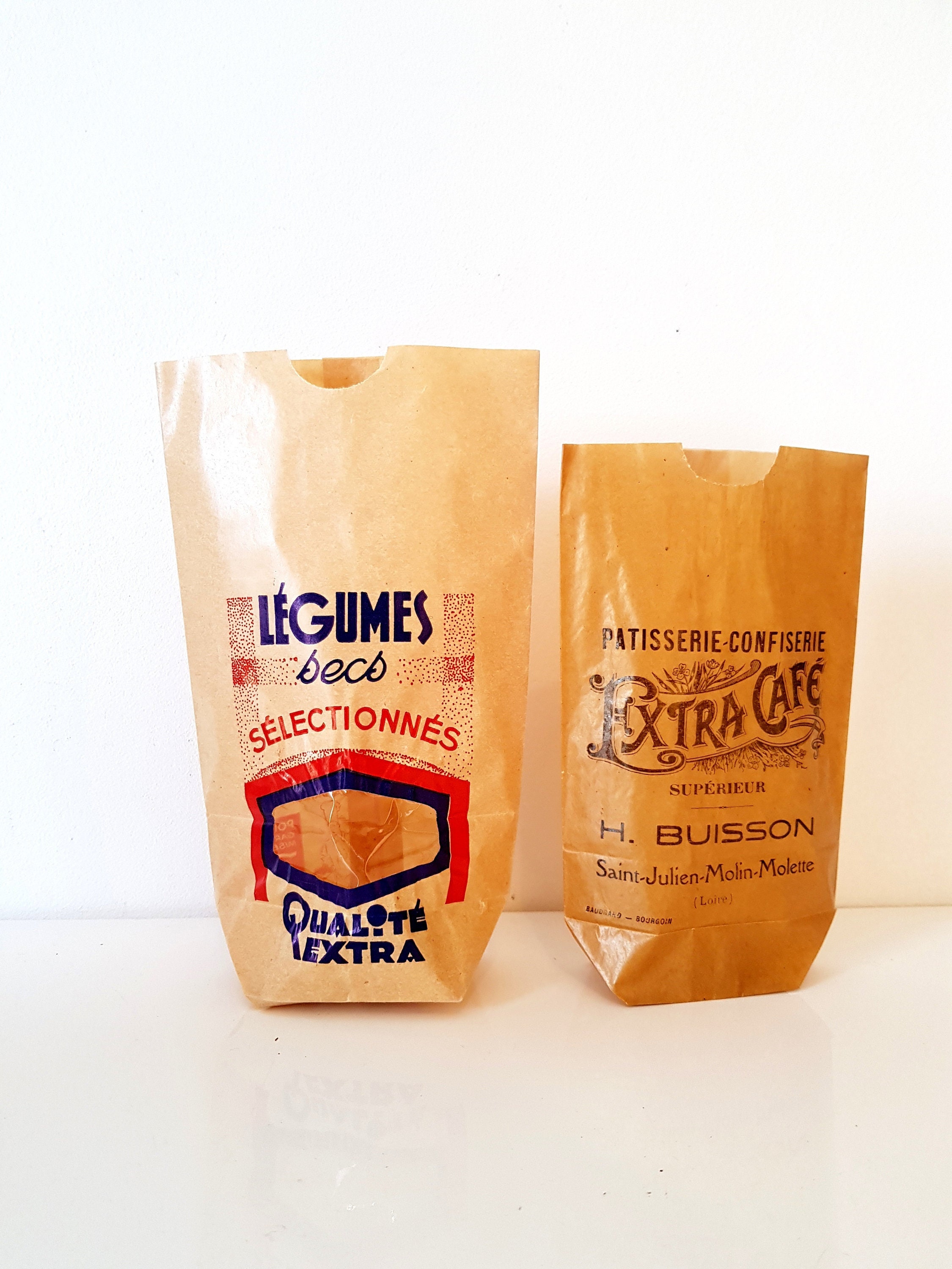 Vintage Inutilisé 1930S Français Sac d'épicerie, Sacs Glassine de Légumes Vintage, Epicerie Français