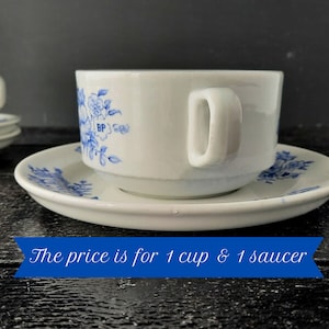 Large Cup and Saucer SARREGUEMINES Blue and White Floral Porcelain Tea Set, Breakfast Cup and Saucer, Romantic Blue image 6