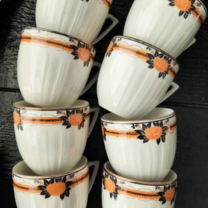 Art Deco Orange and Black Coffee Set LIMOSA 1930s Limoges China Coffee Service for 8 image 2