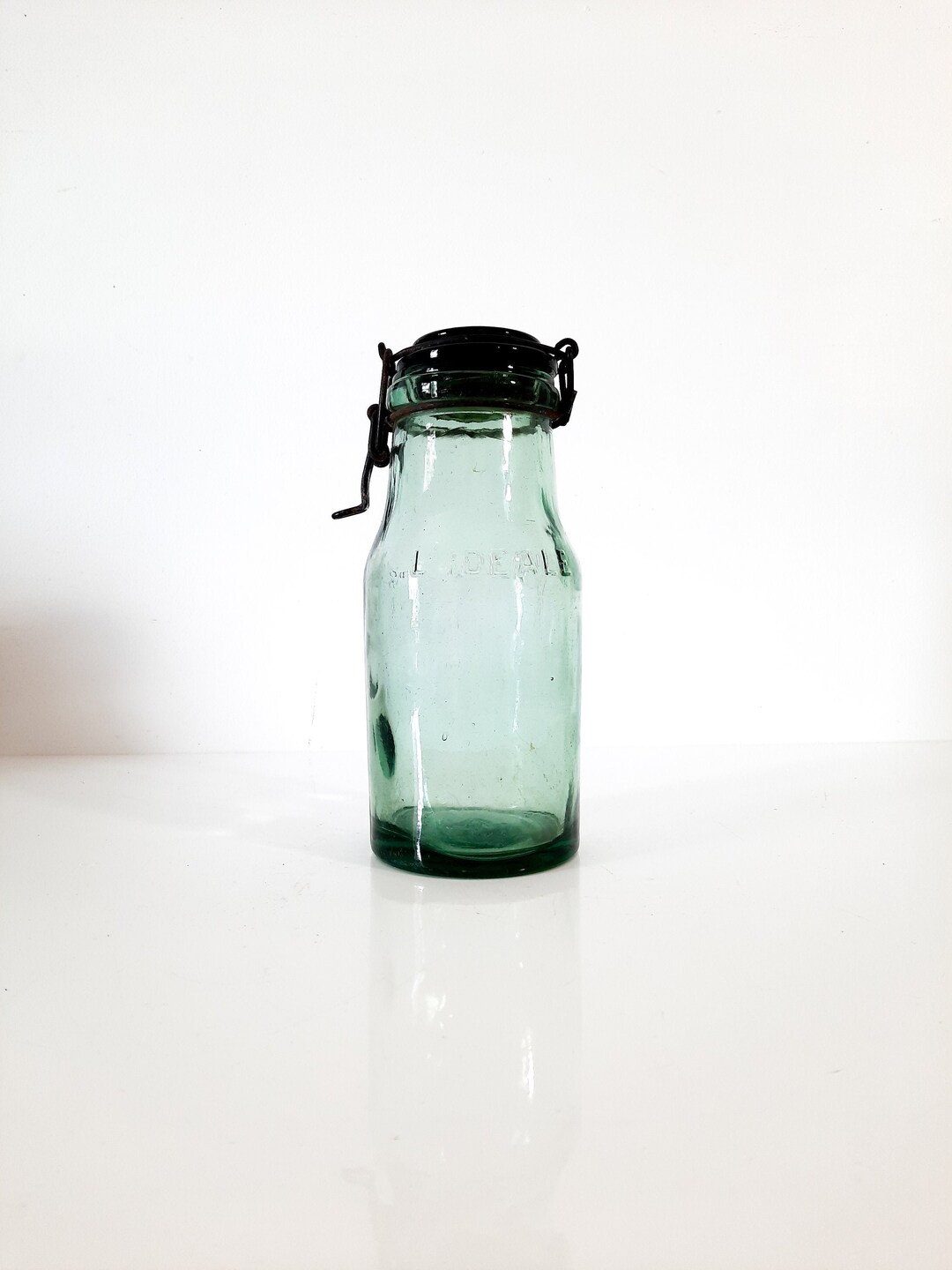 Emerald Green Canning Jar Vintage L'IDEALE Preserving Jar, 1 Liter