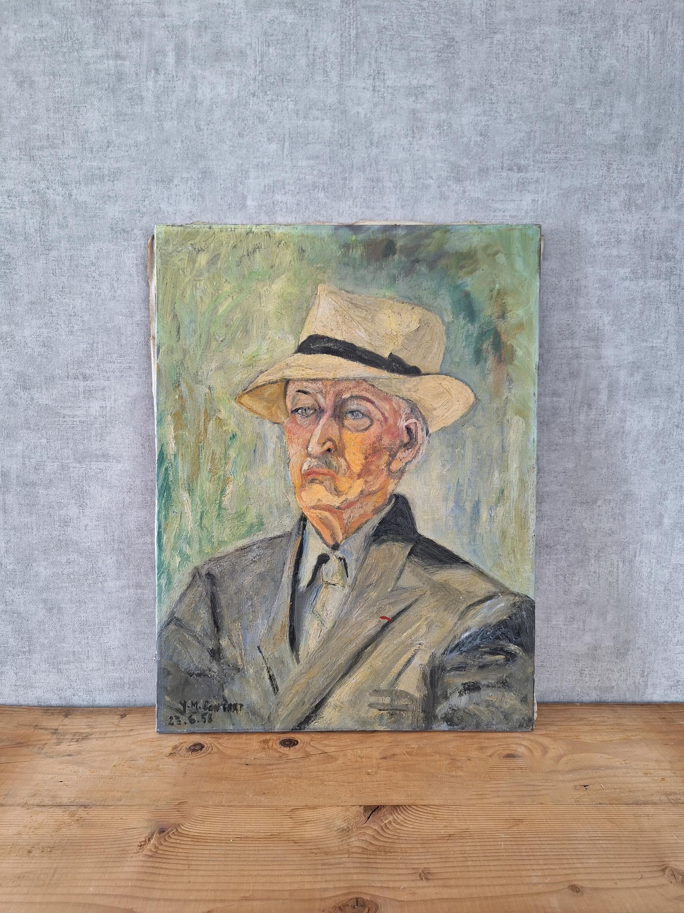 帽子をかぶった男性の油絵肖像画、フランスのオリジナル作品、レジオン 