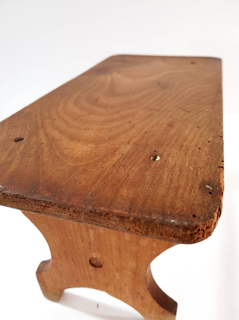 Vintage Small Wooden Stool Rustic French Wood Stool Hardwood Bench,