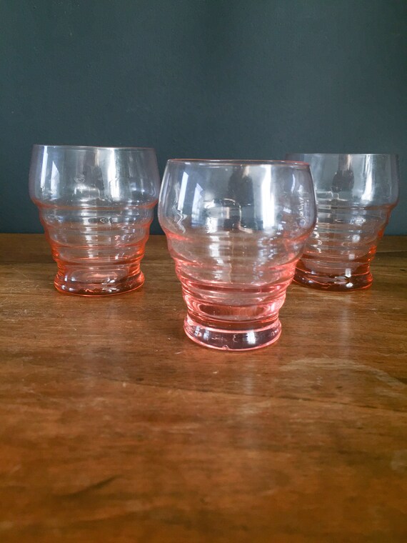 Vintage Pink Drinking Glasses Set of 3, French Pink Glass Small