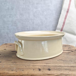 Terrina vintage Sarreguemines, cazuela ovalada francesa Terre a Feu, utensilio de cocina de gres amarillo, decoración rústica de granja.