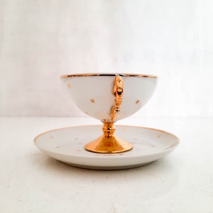 Empire Style Limoges Porcelain Cup and Saucer with Stars, White and Gold Porcelain China Tea Cup 1900s image 3