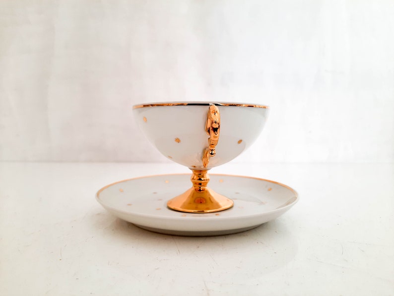 Empire Style Limoges Porcelain Cup and Saucer with Stars, White and Gold Porcelain China Tea Cup 1900s image 3