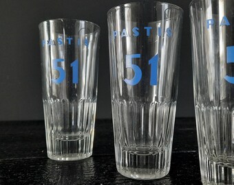 Set of 6 Vintage Pastis 51 Glasses French Bistro Decor