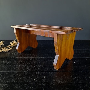 French Antique Foot Stool Footstool Small Wooden Display Stand, Slat Foot Stool Vintage