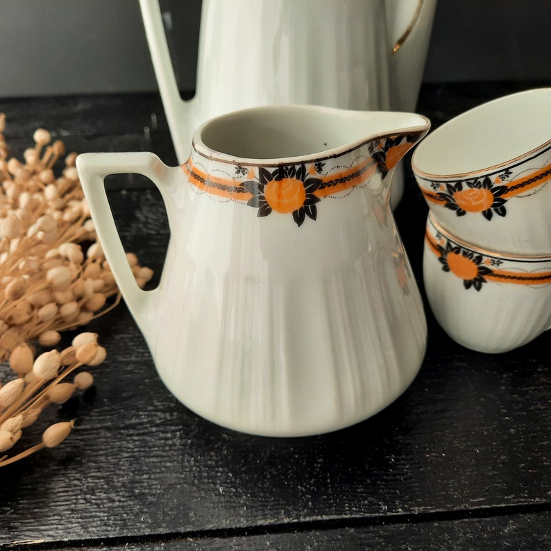 Art Deco Orange and Black Coffee Set LIMOSA 1930s Limoges China Coffee Service for 8 image 5