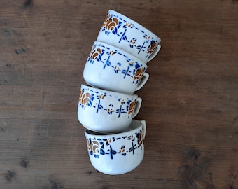 Set of 4 Coffee Cups from Digoin Sarreguemines Hand painted Coffee Cup Set Vintage Earthenware Cups Small Ironstone Cup Antique