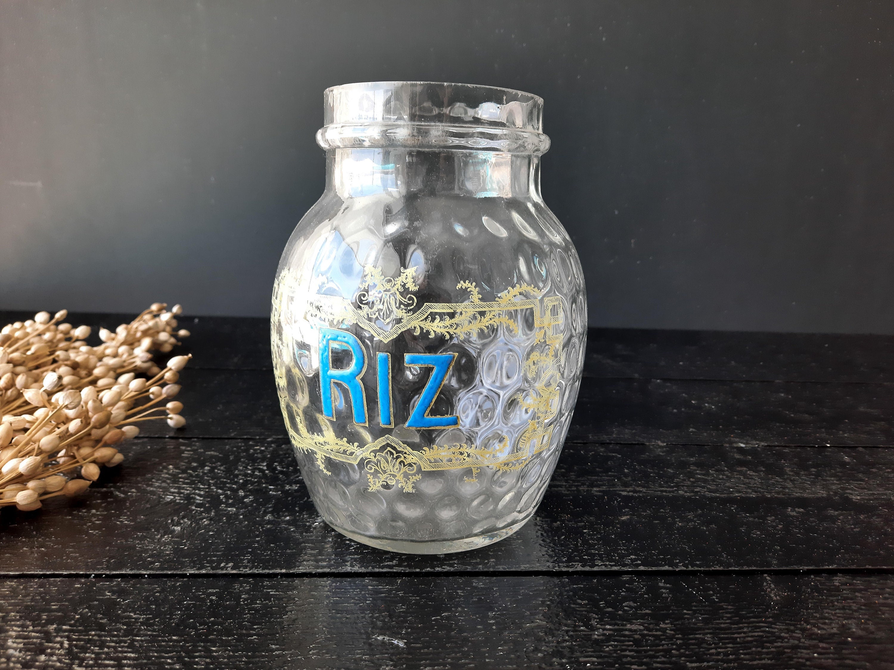 Large French Art Nouveau Molded Glass Jar