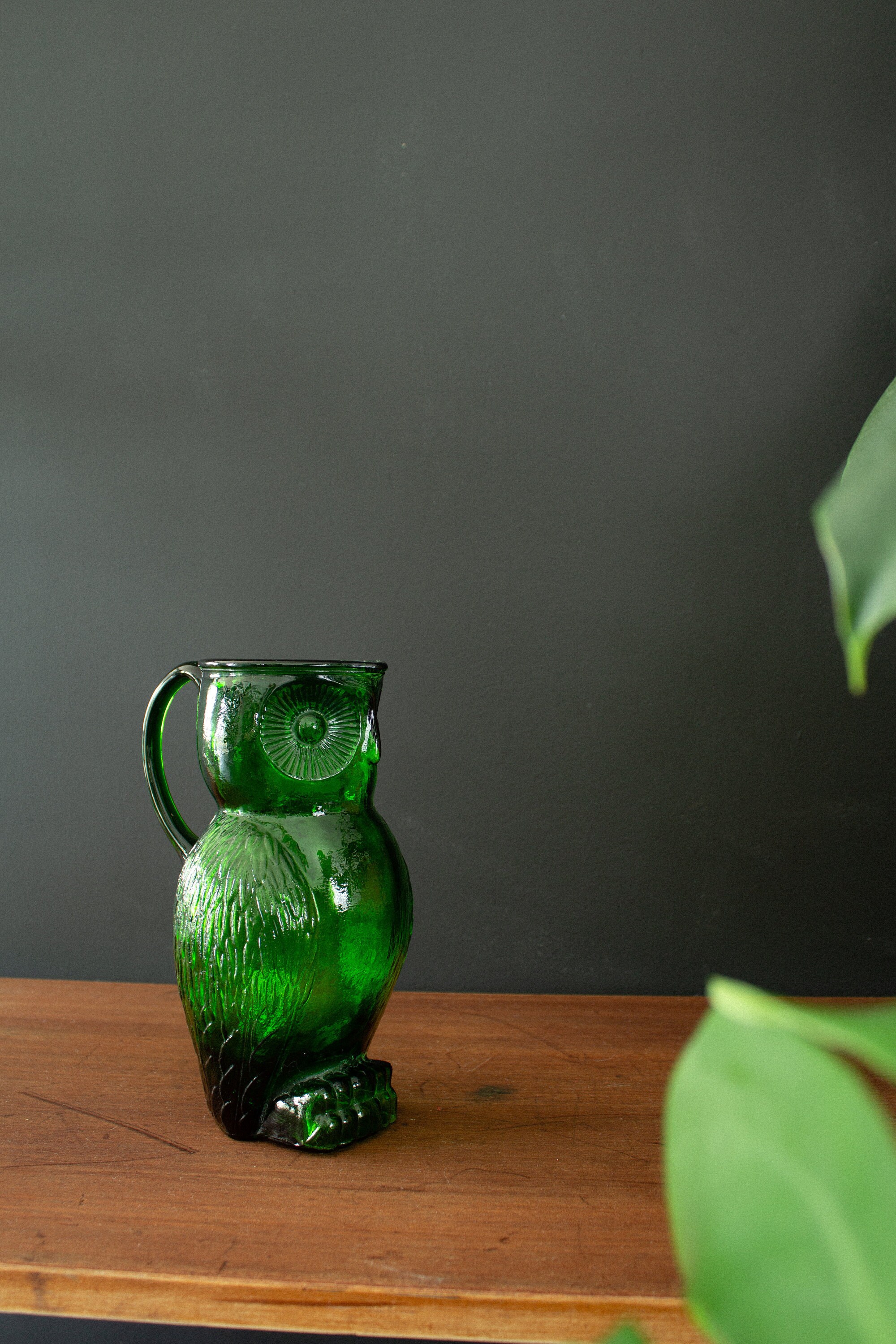 Vintage Green Glass Owl Pitcher Owl Decor Owl Figurine Owl Etsy