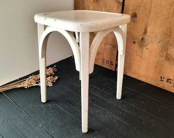 White Chip Vintage Curved Wood Stool Vintage French Stool