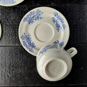 Large Cup and Saucer SARREGUEMINES Blue and White Floral Porcelain Tea Set, Breakfast Cup and Saucer, Romantic Blue image 5