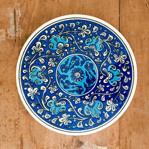 Large Round Tile Ceramic Coaster, Trivet Flowers Grand Caglar Turkish Trivet Vintage Pottery Tile Trivet Round, Trivet for Hot Dishes